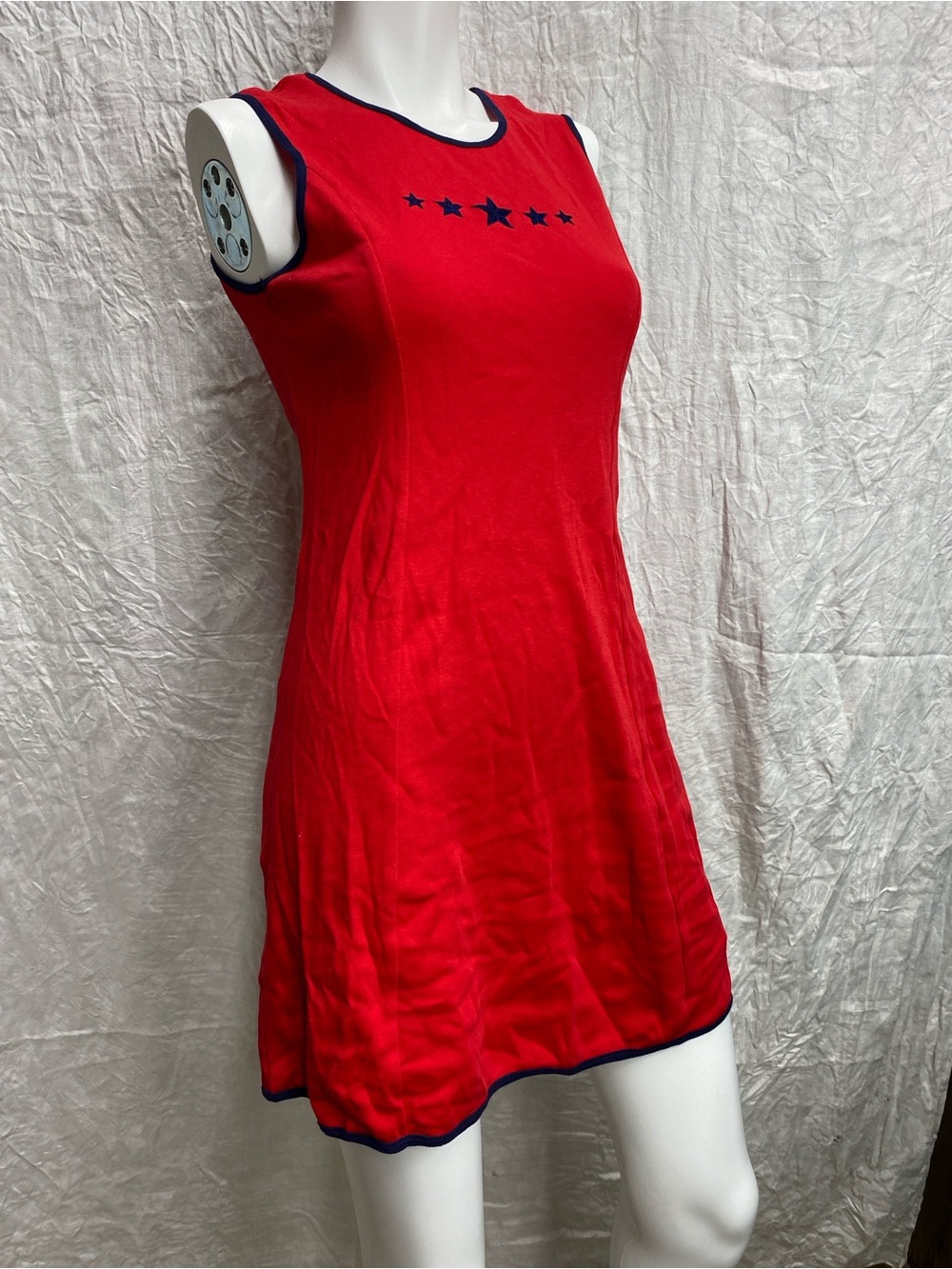 Vintage 90s Basic Editions Red Sleeveless Star-Accent Tank Dress